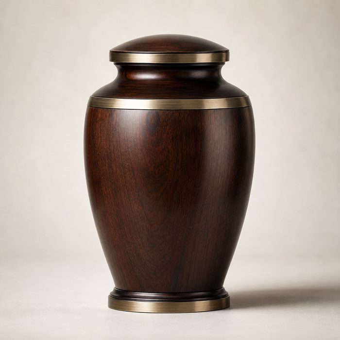 Urna cineraria in legno con fasce in ottone - cremazione Napoli